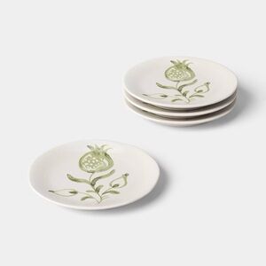 4pk nwt 6" Stoneware Aralia Appetizer Plates Hand Painted Green - Threshold